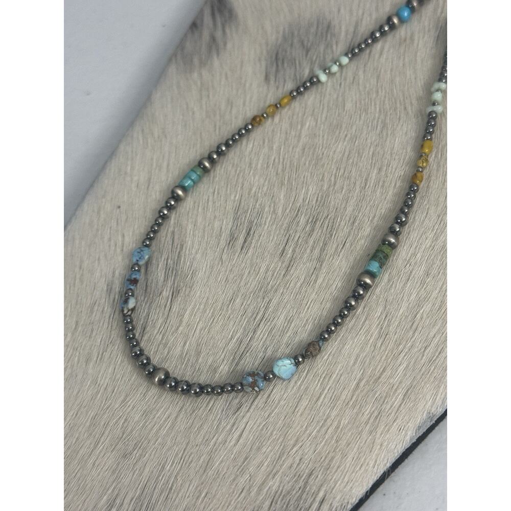 Sterling Silver Golden Hills Sonoran Gold Paloma Turquoise Navajo Pearl Necklace - Picture 5 of 9